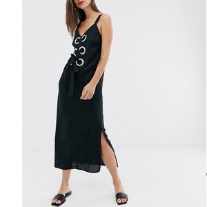 ASOS DESIGN Grommet Detail Cami Maxi Dress in  Black Linen